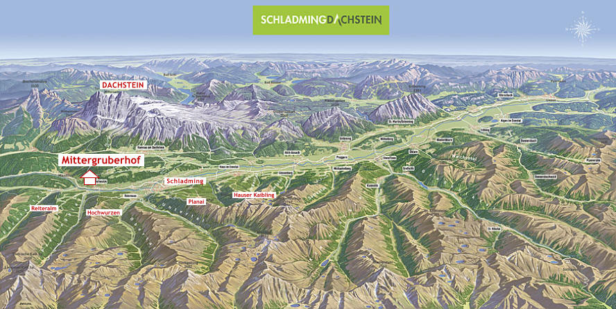 Mittergruberhof.  DACHSTEIN.  Schladming.  Planai.  Hochwurzen.  Reiteralm.  Hauser Kaibling.
